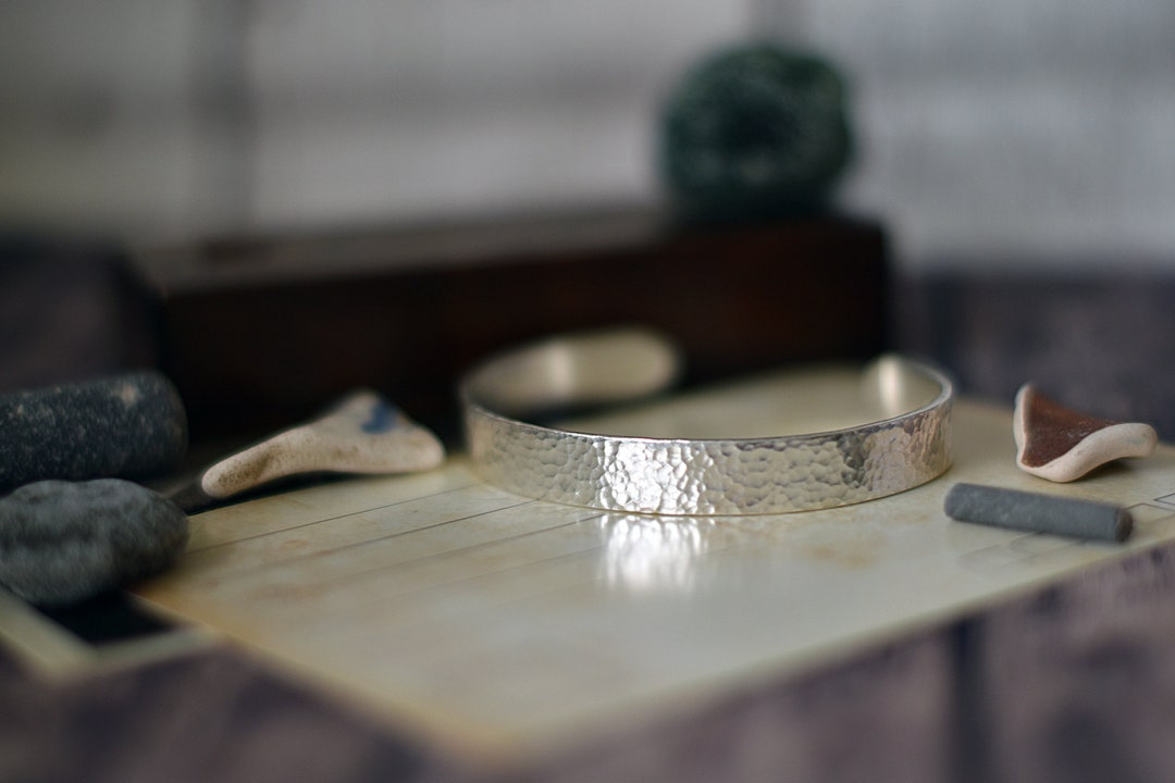 Mens Hammered Cuff Bracelet Made of Eco Silver Personalised Silver Cuff