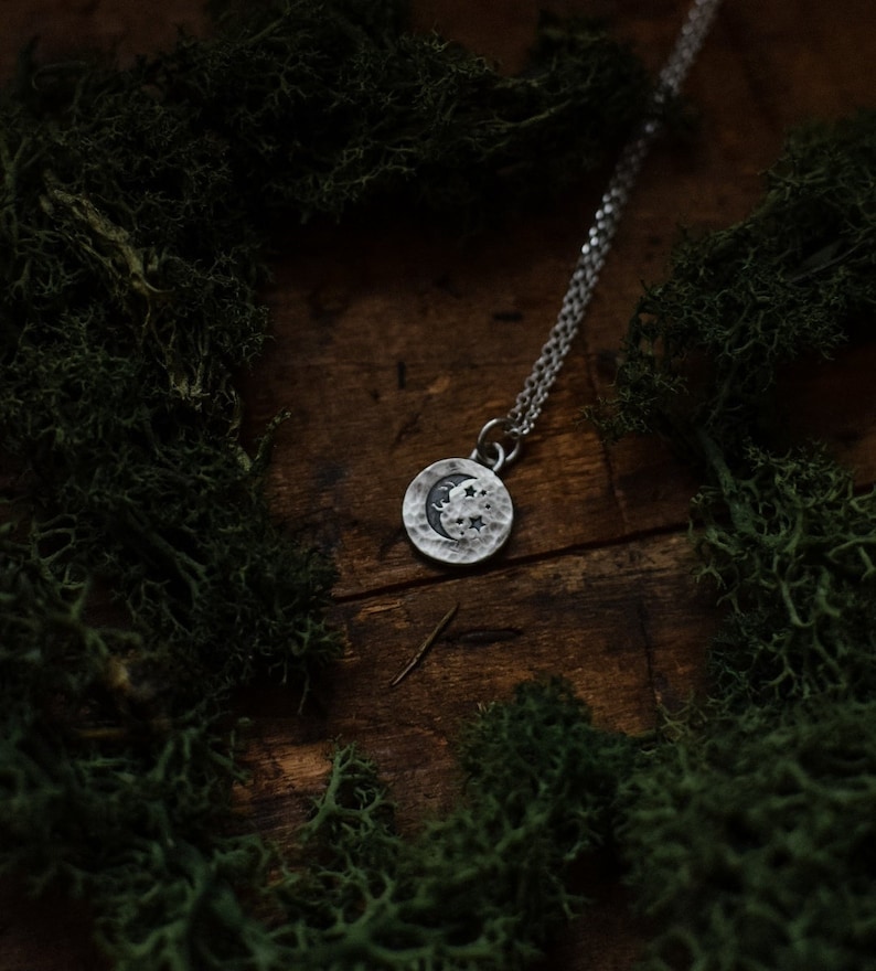Handmade Recycled Sterling Silver Moon Necklace, Celestial Pendant - Etsy