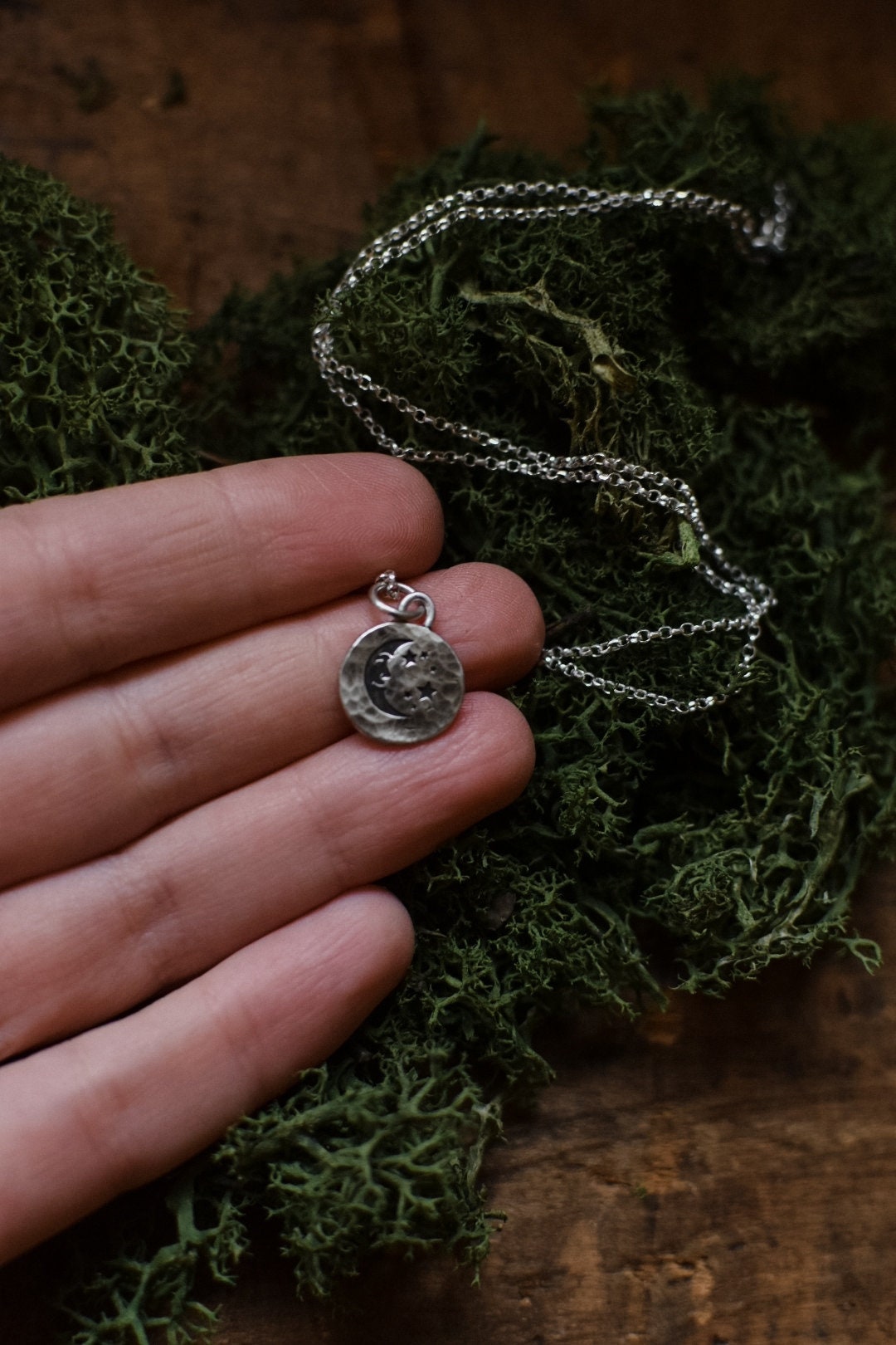 Handmade Recycled Sterling Silver Moon Necklace, Celestial Pendant - Etsy