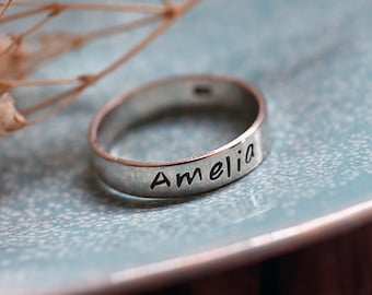 Personalised stamped name ring - Sterling silver name jewellery - Personalised ring - Childrens name ring - Custom stackable name ring