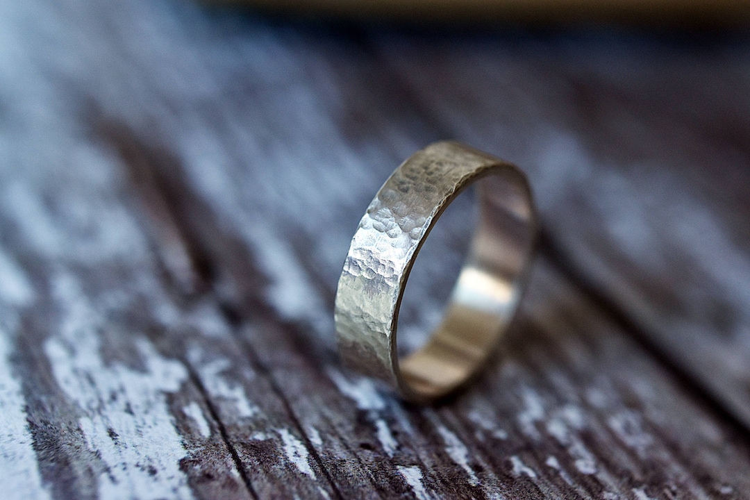 Hammered Mens Ring Wide Band Ring Mens Wedding Band Hammered Silver