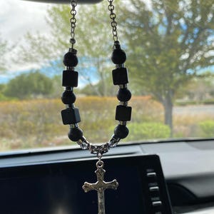 Rearview Mirror Charm with Cross, Car Ornament,  Travel Protection, Christian Car Decoration,