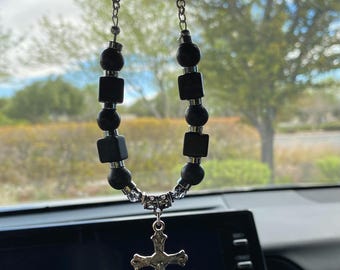 Rearview Mirror Charm with Cross, Car Ornament,  Travel Protection, Christian Car Decoration,