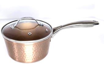 Vintage Gotham Steel Hammered Copper Sauce Pan Cook Pot with Glass Lid 1.5 Qt.