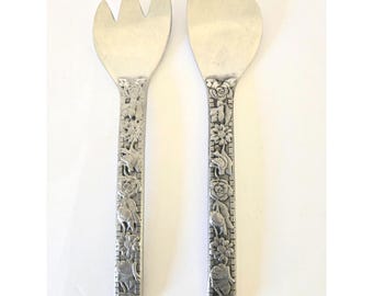 Vtg Salad Servers Fork Spoon Floral Wilton Armetale "RWP" Aluminum-Based Alloy