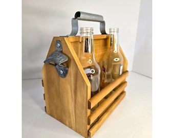 Vintage Wooden Beer Caddy, Rustic 6-Pack Beverage Carrier, Man Cave Decor