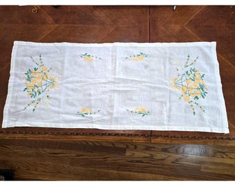 Bufanda de tocador vintage, camino de mesa de lino bordado