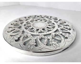 Sottopentola vintage Eales 1779 in argento placcato e vetro, prodotto in Italia, con base in vetro, diametro 15 cm.