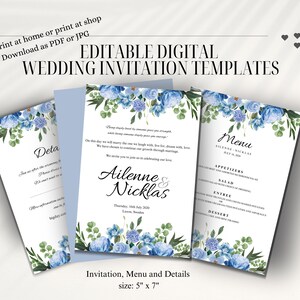 Elegant Editable Printable Blue Wedding Invitation Template - Etsy
