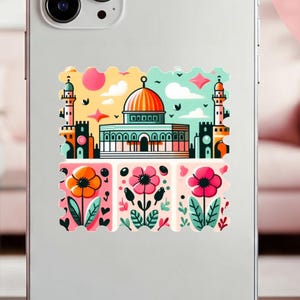 Gaza Poppy Vinyl Decal for Water Bottle Dome of the Rock Print for Living Room Palestine Poppy Flower Sticker for Laptop Free Gaza Ceasefire
