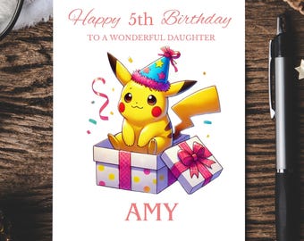 カスタマイズされたピカチュウの誕生日カード、息子、夫、兄弟、甥
