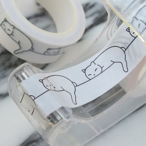 Sleeping Cat Washi Tape – White Tape with Cat Outline Pattern for Journaling, Scrapbooking, Planners, Crafts, Animal Lovers