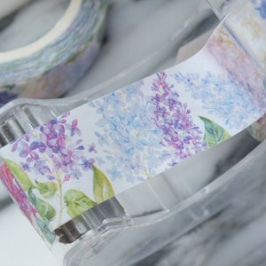 Nastro washi floreale – Nastro bianco con fiori viola e azzurri per journaling, scrapbooking, planner, artigianato