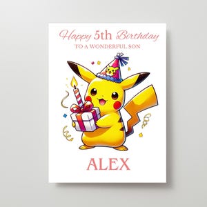 Tarjeta de cumpleaños de Pikachu personalizada, feliz cumpleaños hijo/hija, tarjeta en blanco de Pokémon, tarjeta de felicitación de Charizard para esposo amante del anime