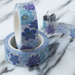100 Stück Blaues Blumen Washi Tape – 100 Stück Blaues Blumen Design für Journaling, Scrapbooking, Planer, Basteln, Bullet Journal