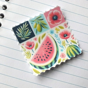Palestine Stamp Sticker – Watermelon, Poppy and Olive Design – Vinyl Decal, Splashproof and Waterproof Options – Activist & Solidarity Gift