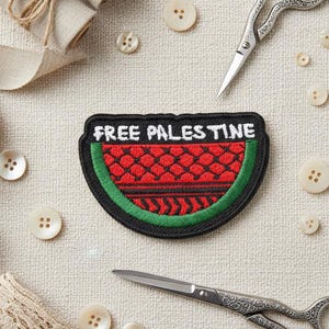 Free Palestine Watermelon Patch Embroidered Palestinian Keffiyeh Pattern Iron On Patch Palestine Solidarity Badge Activist Jacket Patch