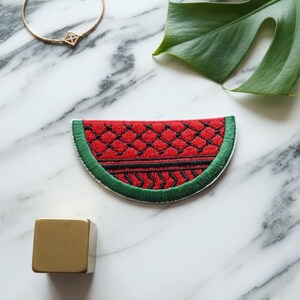 Palestinian Watermelon Embroidered Patch With Keffiyeh Pattern Pro Palestine Solidarity Badge Activist Iron On Jacket Patch