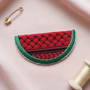 Embroidered Pro Palestine Watermelon Patch With Keffiyeh Pattern Palestinian Solidarity Activist Patch Jacket Backpack Badge