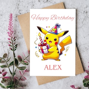Carte d'anniversaire Pikachu personnalisée joyeux anniversaire fils fille carte vierge Pokemon Charizard carte de voeux pour mari carte d'amant d'anime