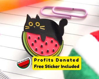 Palestine Watermelon Enamel Pin Christmas Gift for Pro Palestinian Activist Subtle Protest Accessory Black Cat Bag Charm Jewelry Lanyard Pin