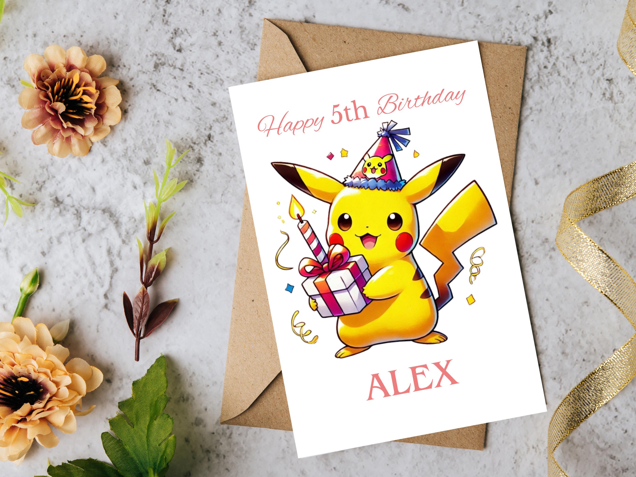 Pokemon Age 5 Birthday Card  Officially Licensed, 5th Birthday Greeting  Card With Envelope, Fun Kids Birthday