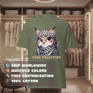 Cat Shirt for Palestine - Pro Palestinian Tee for Gaza - Custom Subtle Protest Activist T Shirt Gift for Supporter - with profits to Gaza