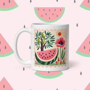 Watermelon Mug Palestine Coffee Cup with Symbol of Palestine Artwork Watermelon Sticker Palestine Gifts Gaza Charity Fundraiser Support