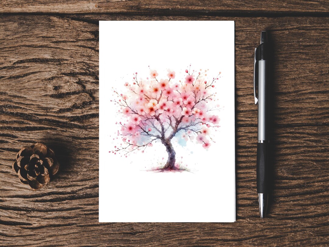Cherry Blossom Greeting Card Pink Blossom Tree Blank Card Get Well Soon ...