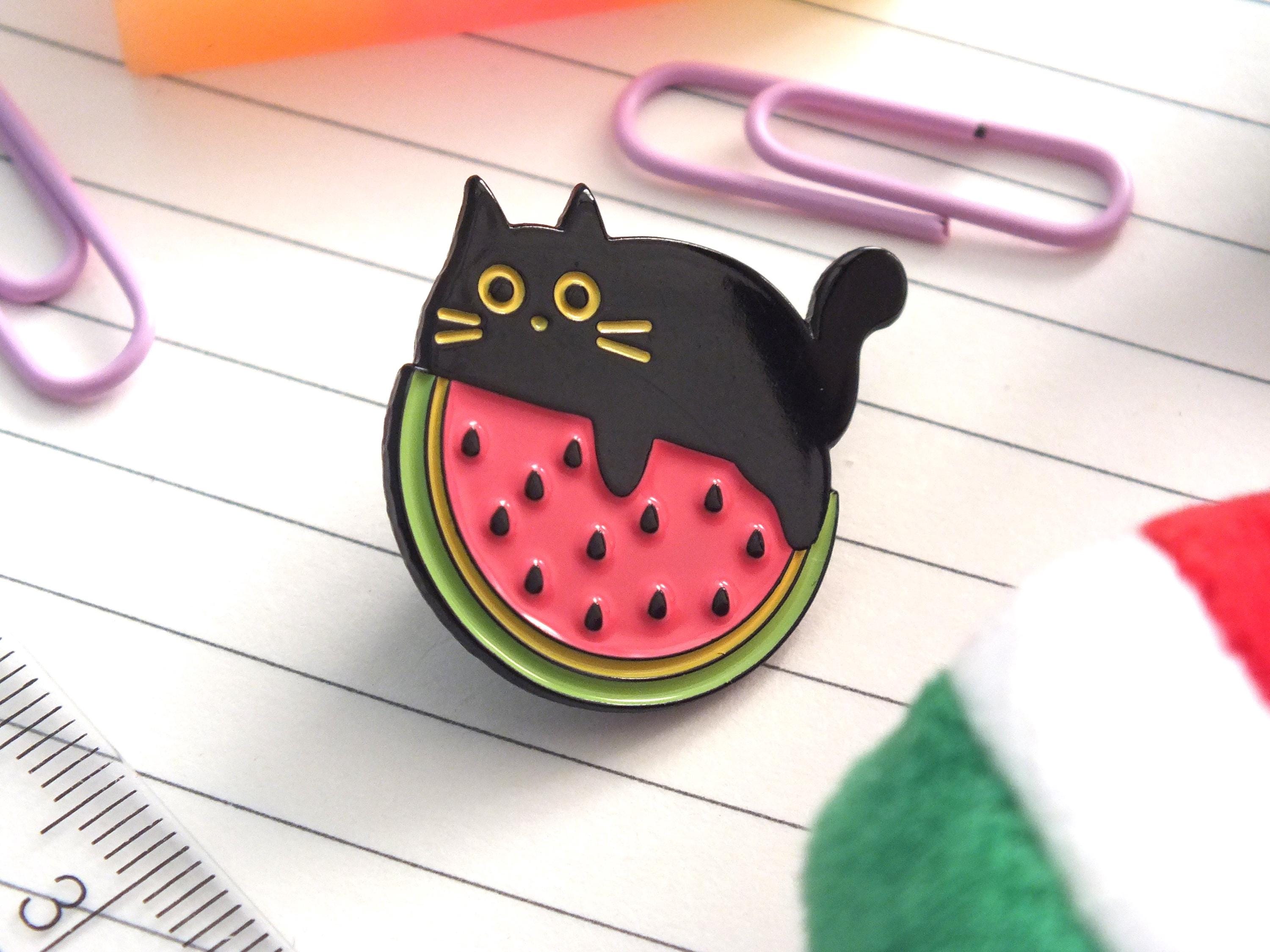 パレスチナ猫とスイカのエナメルピン - ガザ募金活動アクセサリー