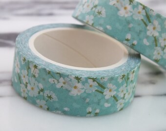 Washi Tape Floral Botanical Inspired Small Business Packaging Cute Flower Japanese Washi Tape White Flowers Decorative Washi Stationary