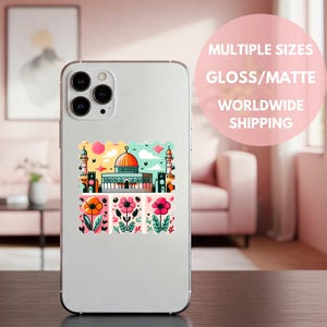 Gaza Poppy Vinyl Aufkleber für Wasserflasche, Felsendom Druck für Wohnzimmer Palästina Mohnblume Aufkleber für Laptop Free Gaza Ceasefire