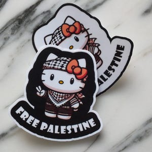 Stickers Palestine Hello Kitty gratuits, Stickers chats palestiniens imperméables pour bouteilles d'eau, cadeaux pour Gaza, boutique palestinienne Stickers pour ordinateur portable