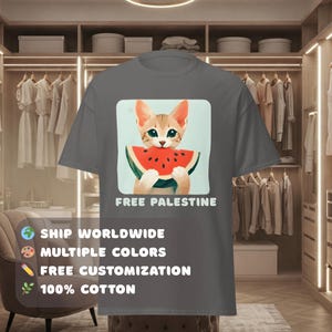 Custom T Shirt for Pro Palestinian Activist and Supporter - Free Palestine Watermelon Cotton Unisex Tee with Profits donated to Gaza