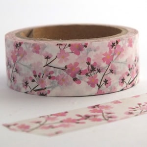 Ruban adhésif Washi Fleurs de cerisier - Motif Sakura rose clair pour la tenue d'un journal, le scrapbooking, des agendas, des travaux manuels, des fournitures pour Bullet Journal