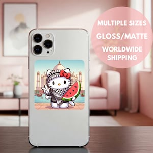 Stickers pour la Palestine avec symboles pastèque et keffieh - Sticker chat de Palestine gratuit pour ordinateur portable, carnet, bouteille d'eau, journal