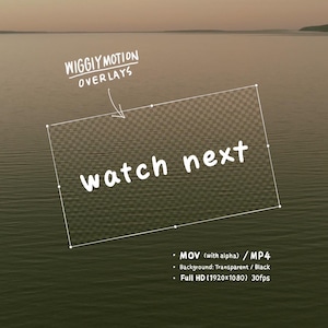 Könnte beinhalten: Ein Bild von Wasser mit dem Text "WIGGIY MOTION OVERLAYS" und "watch next". Das Bild enthält auch technische Details: MOV (mit Alpha) / MP4, transparenter/schwarzer Hintergrund und Full HD (1920x1080) 30fps.
