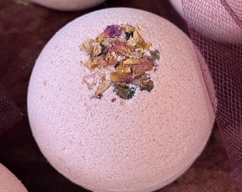 Wild Rose Natural Bath Bomb | Vegan Handmade Jumbo Spa Gift for Her Him
