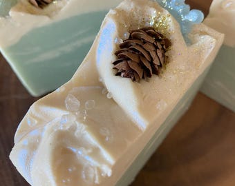 Frosted Fir Natural Soap - Vegan Handcrafted Cold Process Soap - Unique Premium Quality Holiday Winter Themed Soap | Artisan Gift Idea