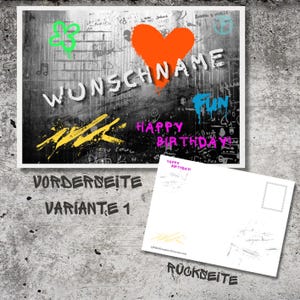 Geburtstagskarte personalisiert mit Namen, zum 15. 16. 17. Geburtstag, Graffiti, Happy Birthday, individuelle Glückwunschkarte, Karte DIN A6