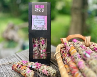 Räucherbündel Königskerze-Rose mit oder ohne Heilstein, Räucherware, Kräuterbündel, Räucherwerk, energetische Hausreinigung Geschenk Segen