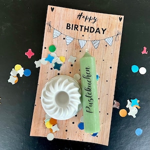 Geburtstagsgeschenk, Pustekuchen, Geburtstagskerze, Geschenk to go, Mitbringsel, Geburtstag in der Tüte, Geburtstagskarte