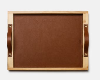 Multipurpose wooden and leather tray, elegant wooden and leather tray, breakfast tray, decorative wooden and leather tray, tray