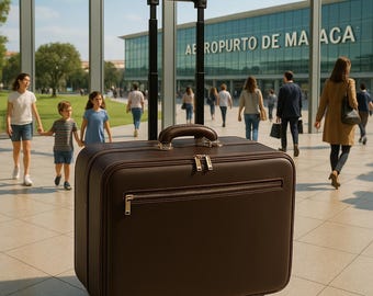 Brown leather trolley, business trolley, business briefcase with wheels, laptop briefcase with wheels, leather suitcase, leather trolley