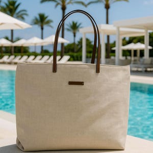 Linen bag with leather handles, linen and leather tote bag, large storage bag, laptop bag, everyday bag, Ubrique bag, unisex bag
