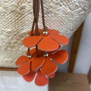 Handmade leather flower charm, leather bag charm, leather purse and wallet charm, flower keychain, unique gift for her, charm
