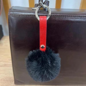 Fur pompom keychain, fur ball bag charm, fashion bag accessory, leather accessories, anniversary gift, leather gift