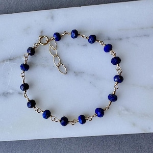 Lapis Bracelet | Lapis and Gold Fill Rosary Chain | Wire Wrapped Lapis Bracelet | Boho Bracelet | Wire Wrapped Gemstones |Dainty