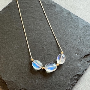 Moonstone Necklace | Delicate Moonstone Necklace | Gold Filled Snake Chain | 3 Stone Gemstone Necklace | Minimal Gemstone Necklace