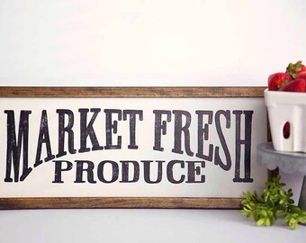 MARKET FRESH PRODUCE Hand Painted Sign, Wooden With Trim, 18"x7" Vintage Inspired, Blogger, Gallery Wall, Kitchen Decor